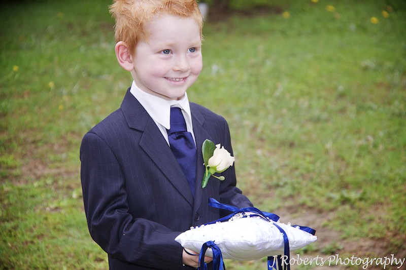 Paige boy holding ring pillow - wedding photography sydney